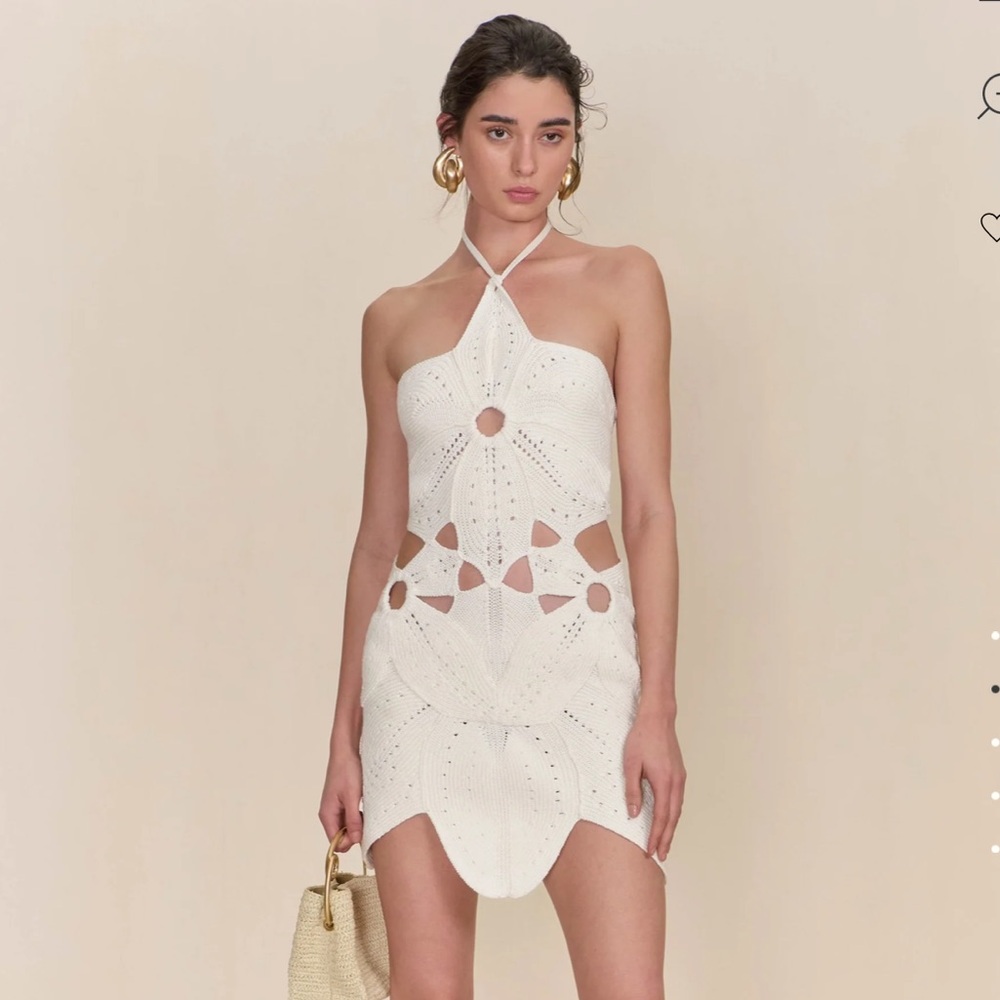 cult gaia White Crochet Halter Mini Dress